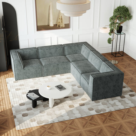 106*106' Chenille Modular L Shaped Sectional Sofa,Luxury Floor Couch Set,Upholstered Indoor Furniture,Foam-Filled Compressed Sofa for Living Room,Bedroom,5 PC Free Combination W834S00362