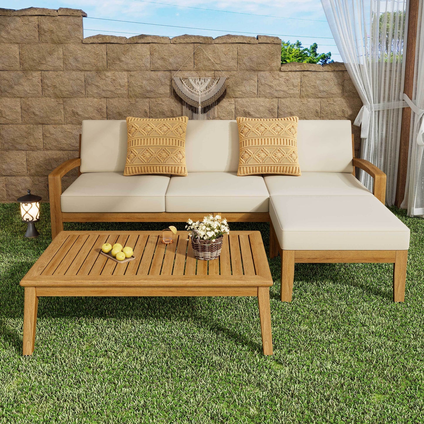 GRENADA L Shape 3pcs Acacia Sectional Patio Sofa Set  N757S637025B