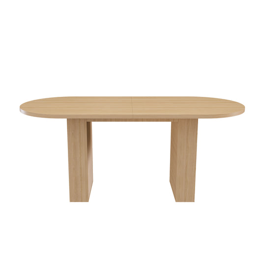 Farmhouse Style Oval Dining Table for 6 People with Wood Strip Base in Natural Finish, 62.9 Inch W2700P339378