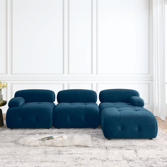 Modular Sectional Sofa, Button Tufted Designed and DIY Combination,L Shaped Couch with Reversible Ottoman, Navy Velvet W1413S00020