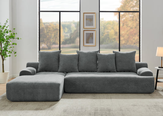 110.25x67'' Modern Upholstered L-Shape Sectional Sofa Couch, Modular Compressed Sofa with Free Combination for Living Room Bedroom, Melange Velvet, Grey  W1413S00082