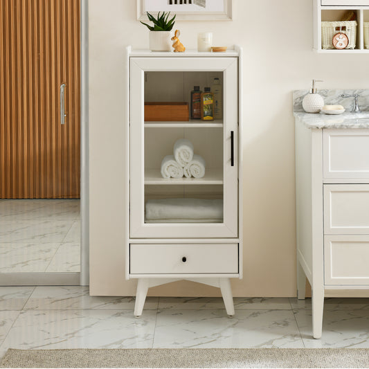 Modern Bathroom Storage Cabinet & Floor Standing cabinet with Glass Door with Double Adjustable Shelves and One Drawer, Extra Storage Space on Top, White(19.75'×13.75'×46')  W1801109143