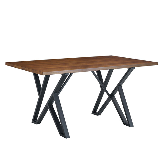 Industrial Style Indoor Dining Table with Metal Legs, Walnut Finish, MDF and Metal, 59.04' x 35.5' N768P228017B