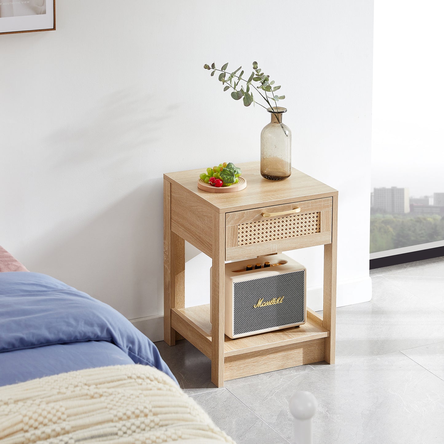 15.75' Rattan End table with  drawer, Modern nightstand, side table for living room, bedroom,natural  W126573115