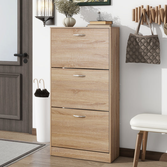 3-Drawer Shoe Storage Cabinet, 3-Tier Wood Shoe Rack Storage Organizer for Entryway W40981154
