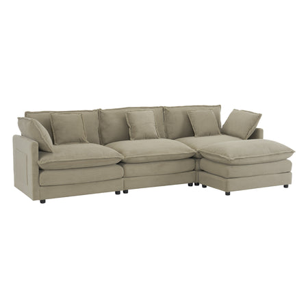 Modern Sofa Modular Couch Upholstered Corduroy L-Shape Sectional with Side Storage Pockets, Brown N719S001723D